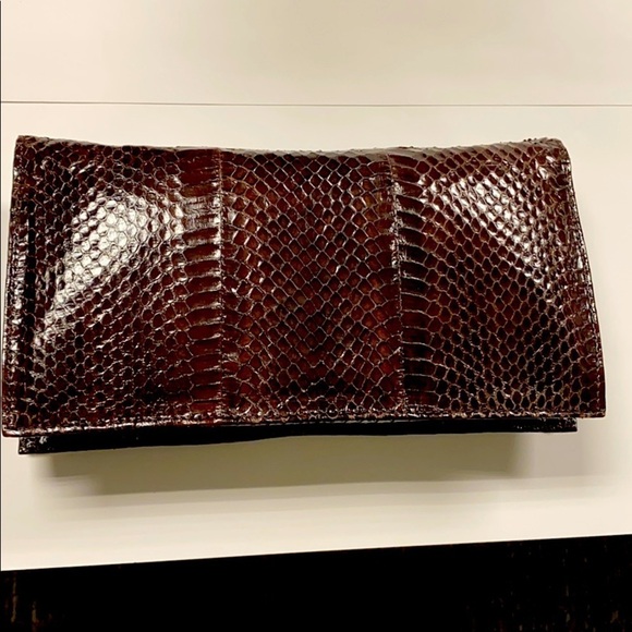 Dark Brown Snakeskin Envelope Clutch Bag Purse - Picture 9 of 13